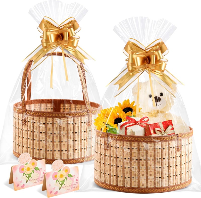 Orchidleaf 2 Set Baskets for Gifts Empty, Round Woven Bamboo Gift Basket Empty, Empty Big Gift Baskets to Fill for Parties, Weddings, Anniversaries, Christmas - Image 1